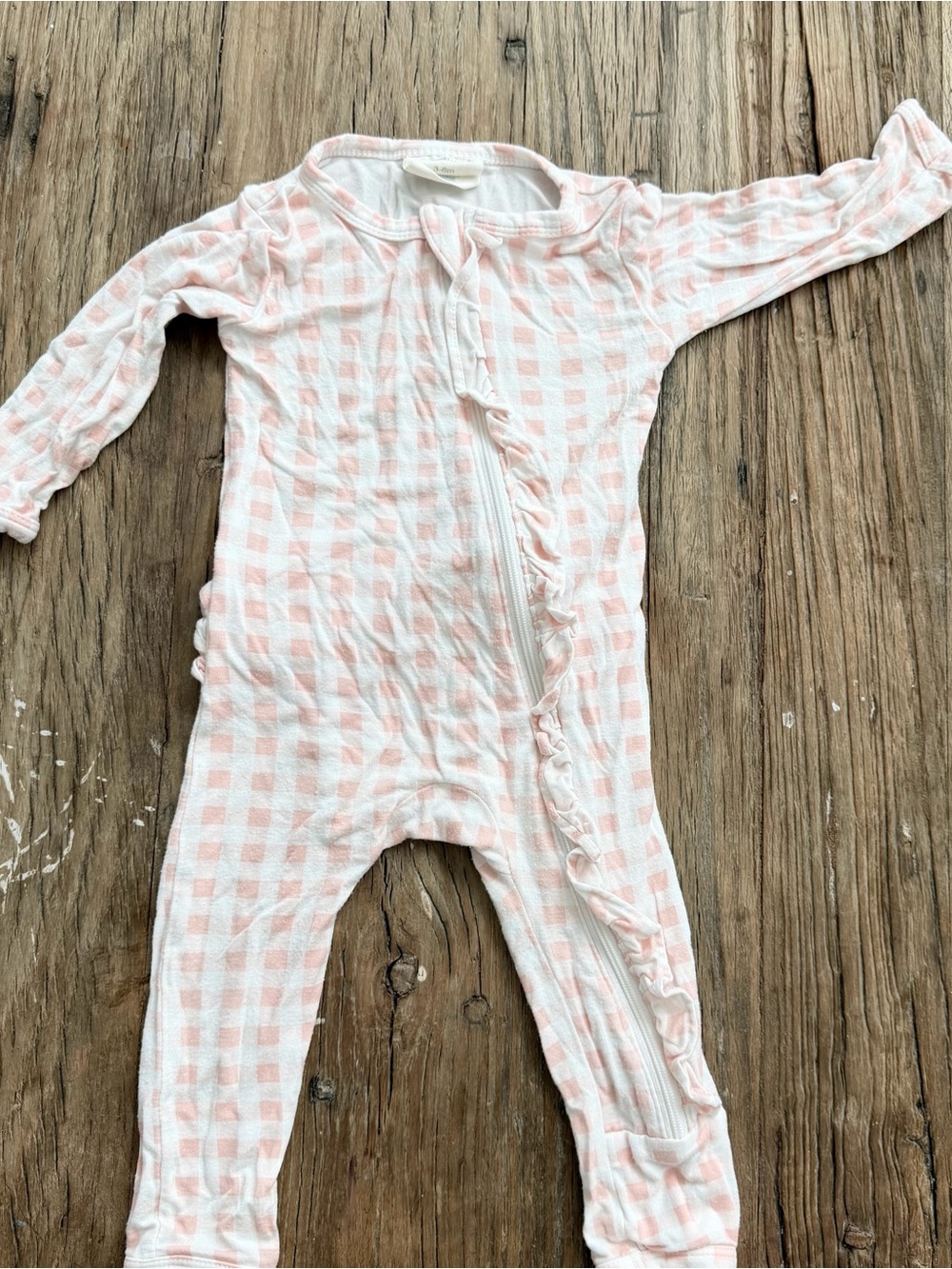 Pink Gingham Ruffle-Trim Zip One-Piece Bodysuit for Babies